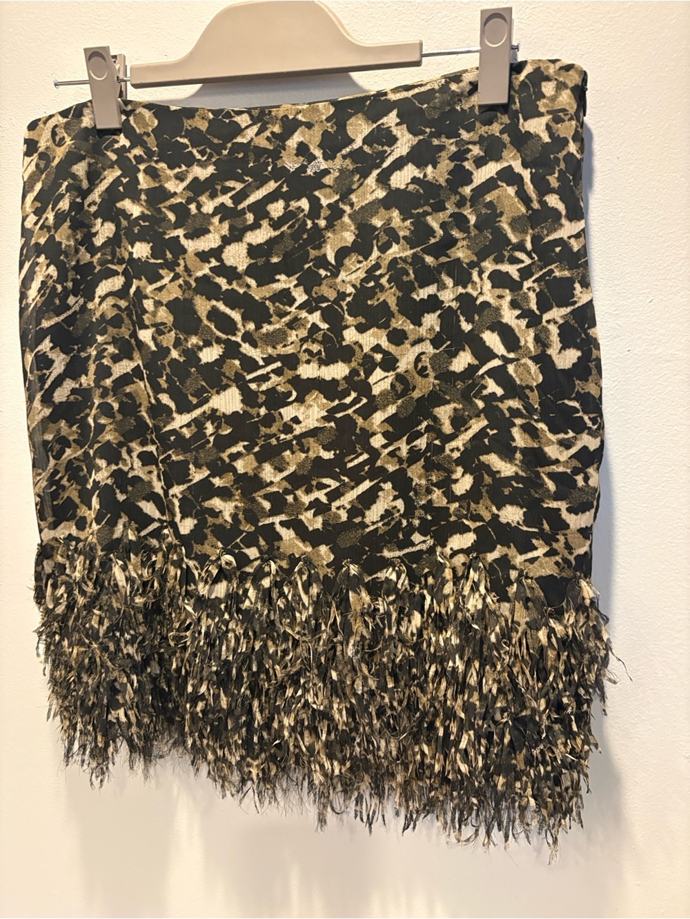 ANN TAYLOR Vintage Animal Print Fringed Skirt - Sz 12